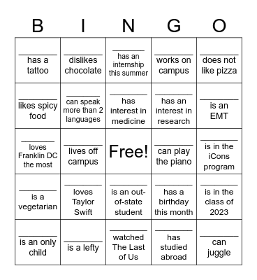 BioSci Bingo! Bingo Card