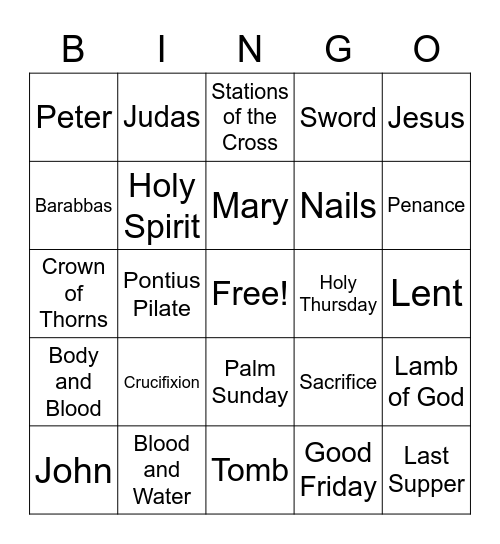 FNE Lenten Bingo Card