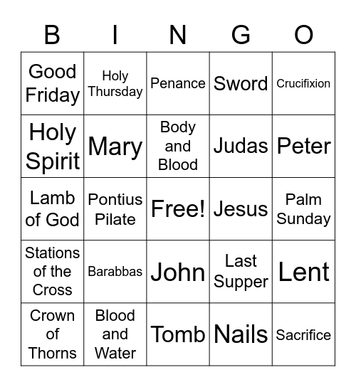 FNE Lenten Bingo Card