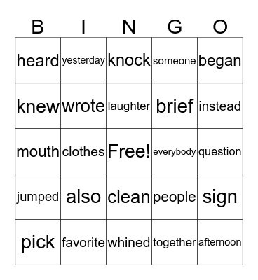 Word Wall Bingo Card
