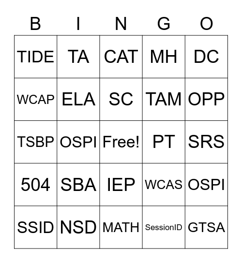 SBA Training Bingo Card