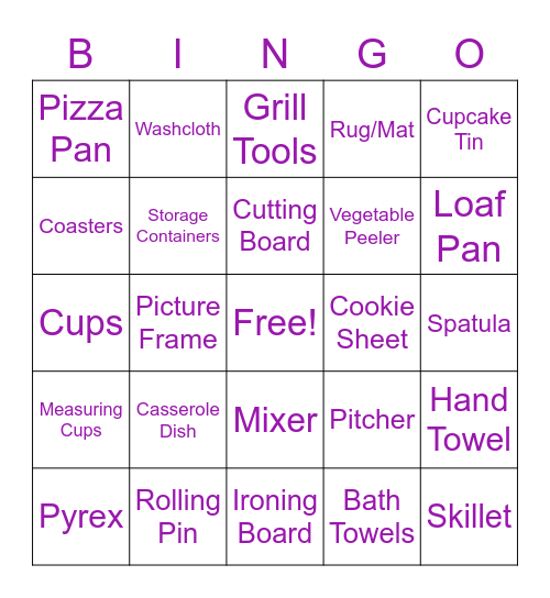 Bridal Shower Bingo Card