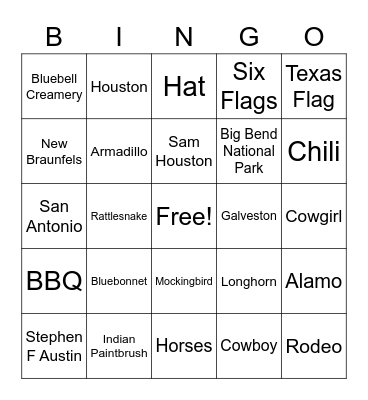 Texas Bingo Card