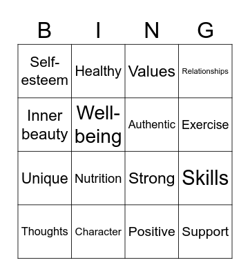 Body Positivity Bingo Card