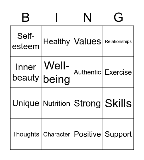 Body Positivity Bingo Card