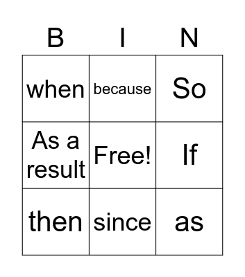 Cause and effect language Bingo Card