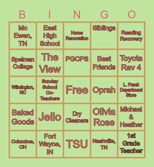 Debra’s Bingo Card