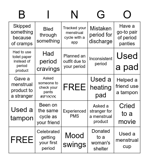 Period Bingo Card