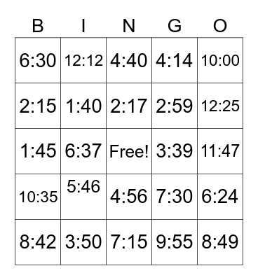 Time Bingo Card