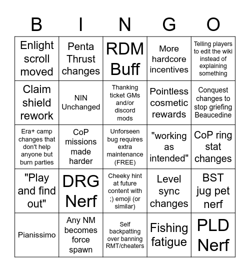 1.1 Patch Notes Bingo Card
