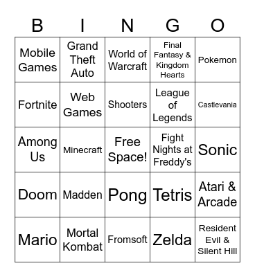 Video Game Trivia Night Bingo Card