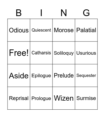 Vocabulary List #14 Bingo Card