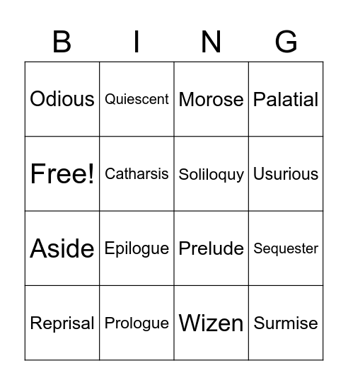 Vocabulary List #14 Bingo Card