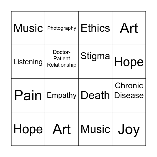 Medical Humanities Bingo Card