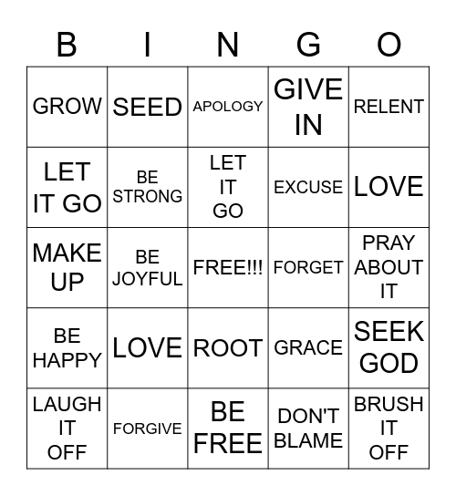 FORGIVENESS Bingo Card
