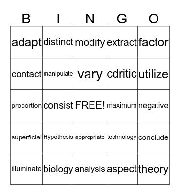 Untitled Bingo Card