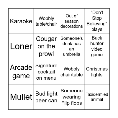 Trashy Bar Bingo Card