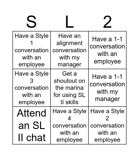 SL II Bingo Card