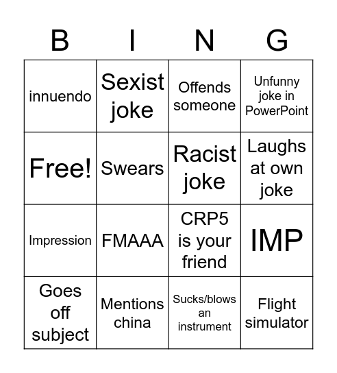 Pete bingo Card