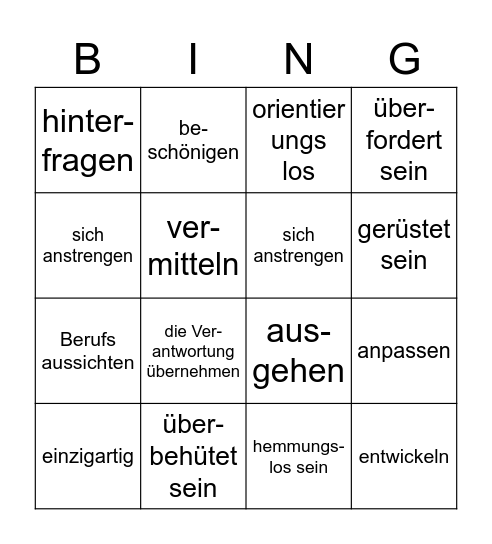 Jugendliche heute Mit uns Bingo Card