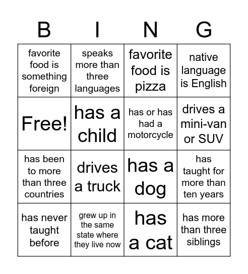Get to Know You Mixer Bingo Card