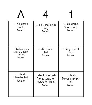 Trainee Kennenlernen Bingo Card