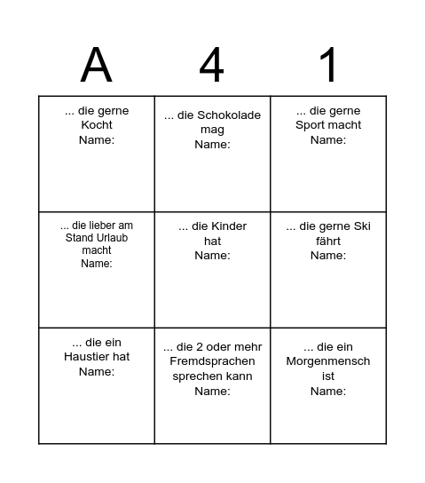 Trainee Kennenlernen Bingo Card