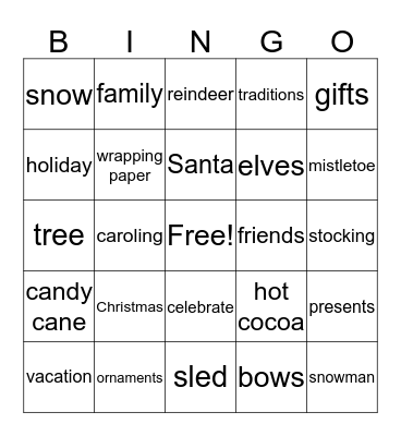 Winter Break Bingo Card