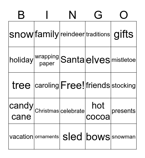 Winter Break Bingo Card