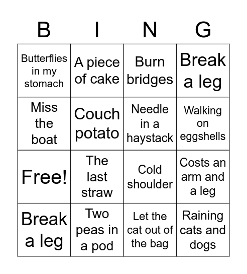 Idiom Bingo! Bingo Card