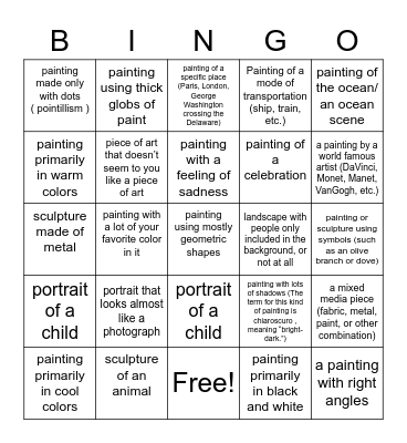 Portland Museum of Art Bingo Card