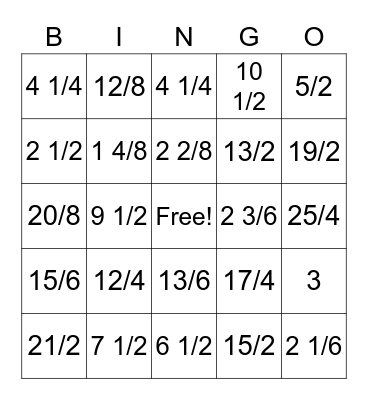 Fraction Bingo Card
