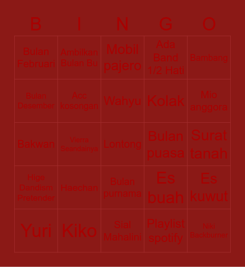 Punya Bambang Bingo Card