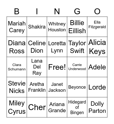 Women In Music Bingo Card