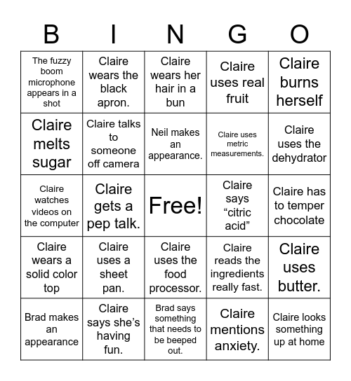 Claire Saffitz @ Gourmet Makes Bingo Card