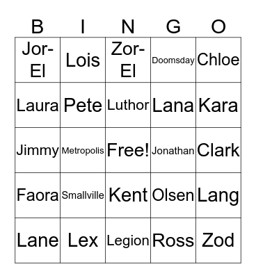 Smallville Bingo Card