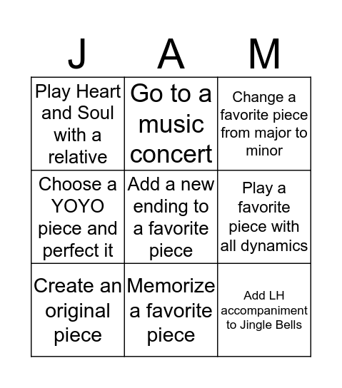 JAM Bingo Card