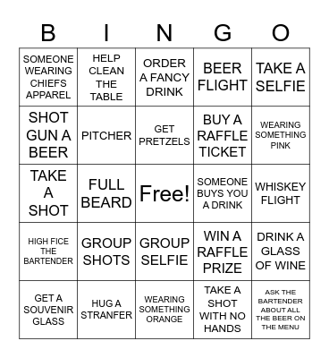 PUB CRAWL BINGO Card