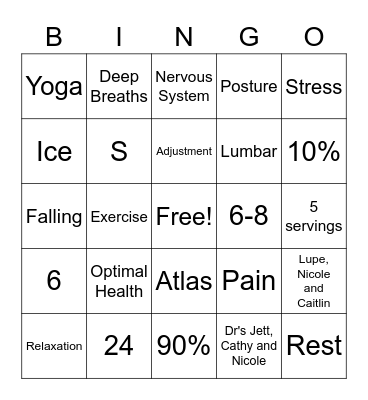 Chiropractic Bingo Card