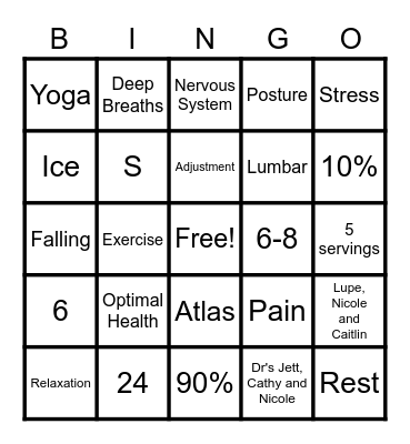 Chiropractic Bingo Card