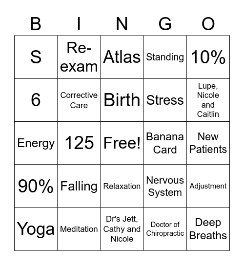 Chiropractic Bingo Card