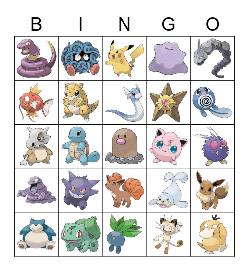 Pokémon Bingo Card