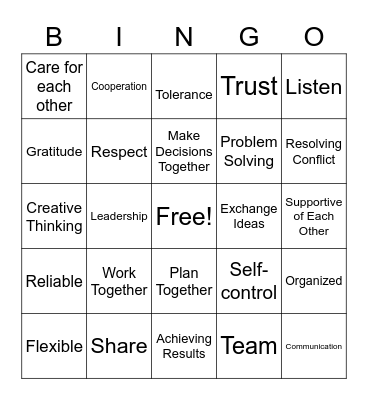 Teamwork Bingo Card
