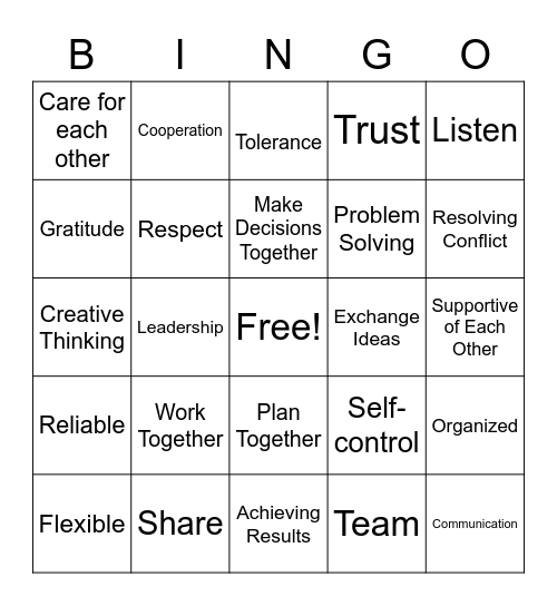 Teamwork Bingo Card