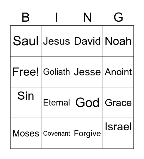 King David Bingo Card