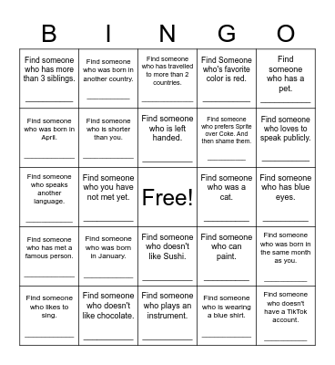 Find Someone Who Bingo Card