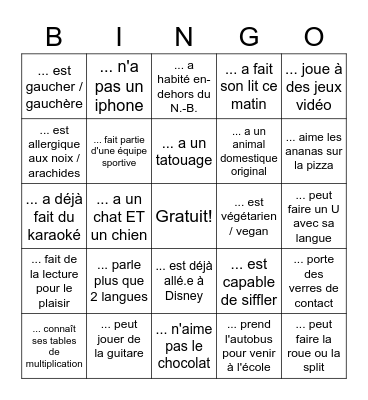 Trouve quelqu'un qui... Bingo Card