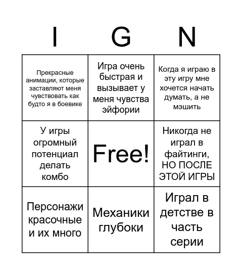 Figting game review Bingo Card