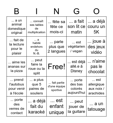 Trouve quelqu'un qui... Bingo Card