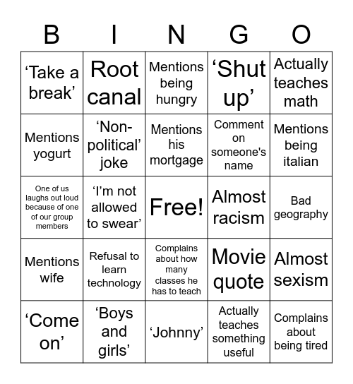 Untitled Bingo Card